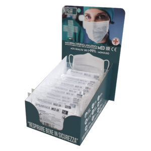1000 pz. 0,16 cad. MASCHERINE CHIRURGICHE + ESPOSITORE MED IIR Alta Qualità TIPO IIR certificate CE , DM